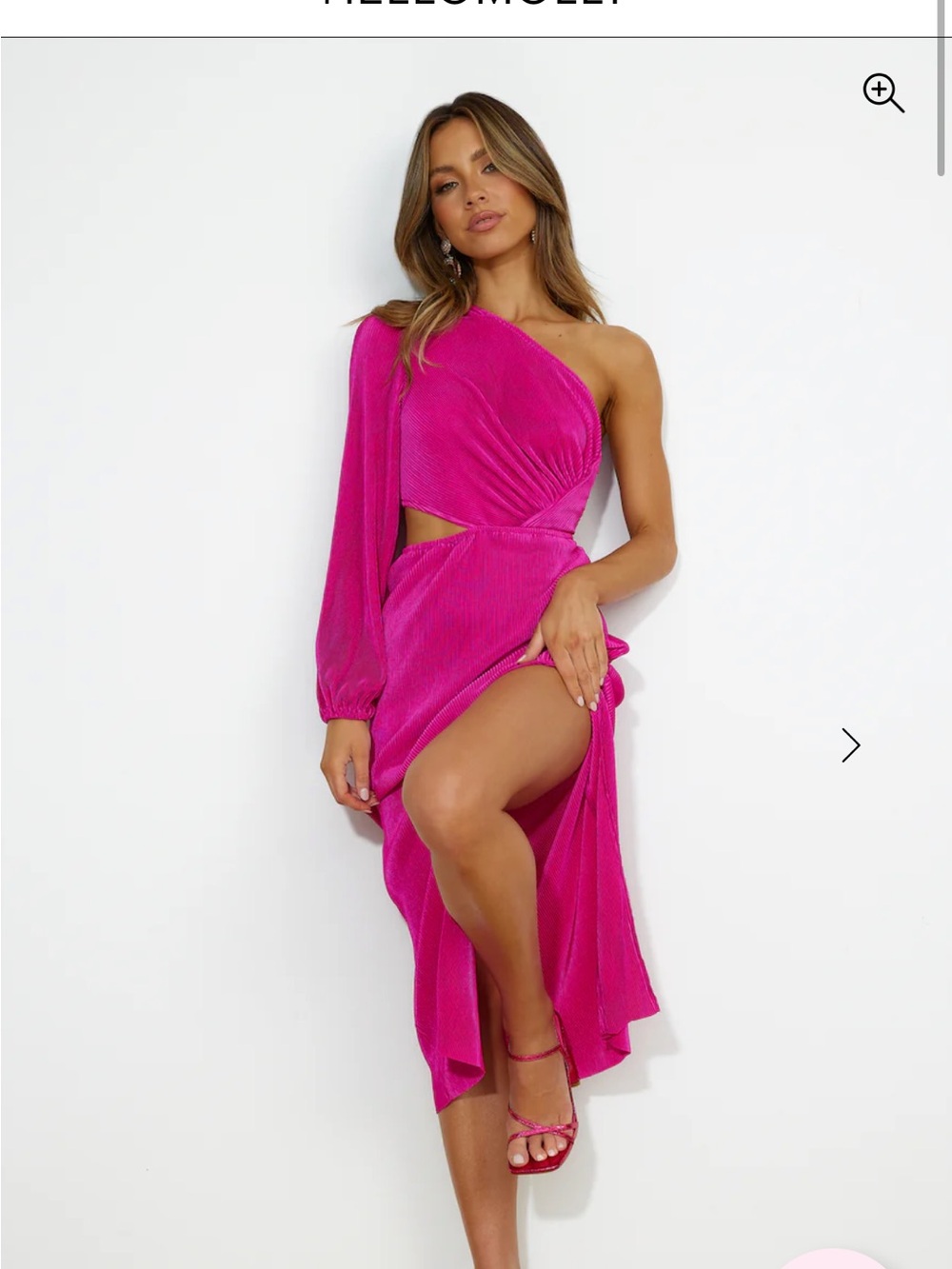 Hello Molly Fuchsia One-Shoulder Cutout Midi Dress